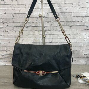 COACH MADISON LEATHER FLAP SHOULDER BAG Black With chain link strap